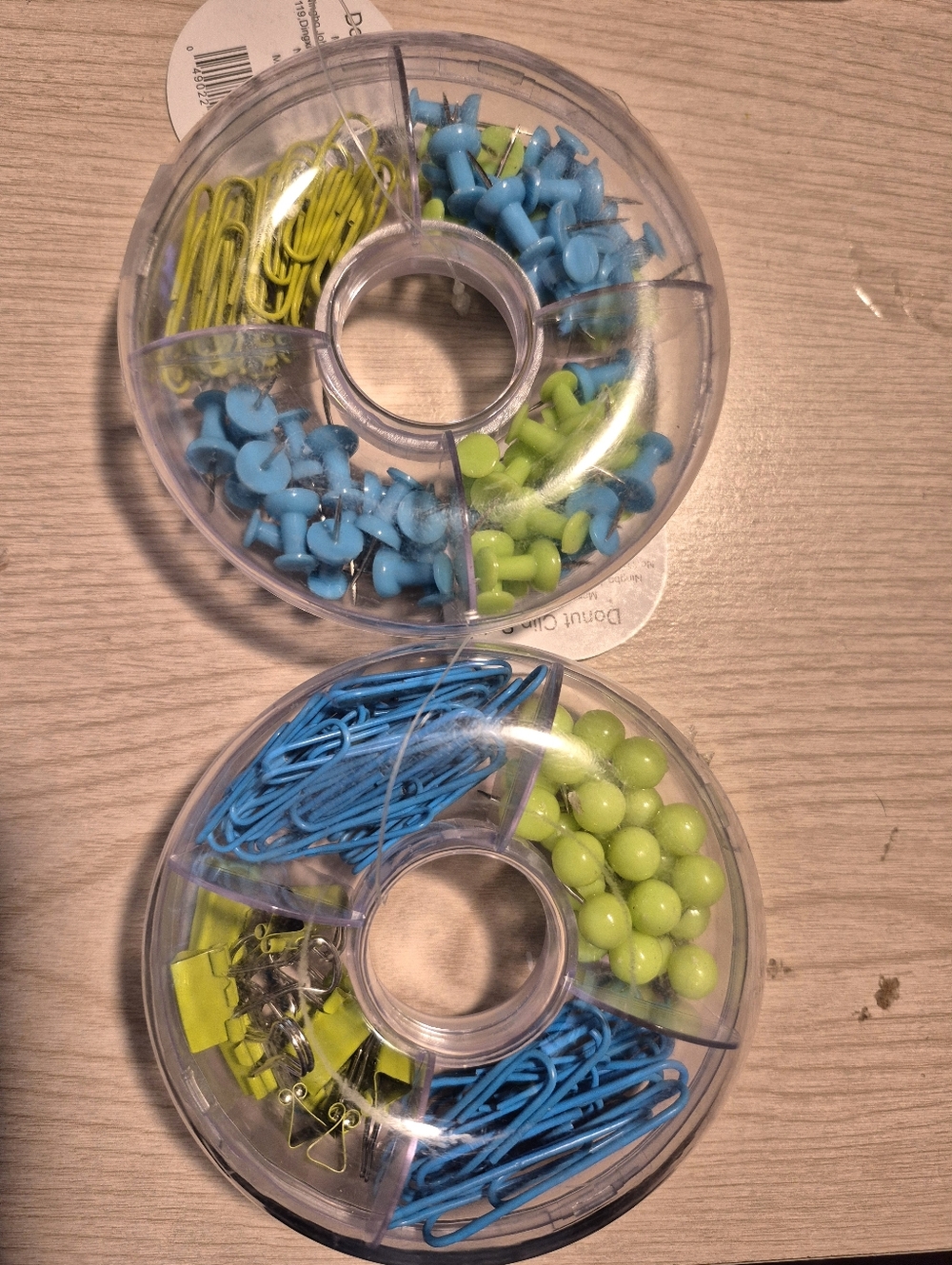 Aqua & Lime Desk Supply Set - Paperclips, Push Pins, Binder Clips